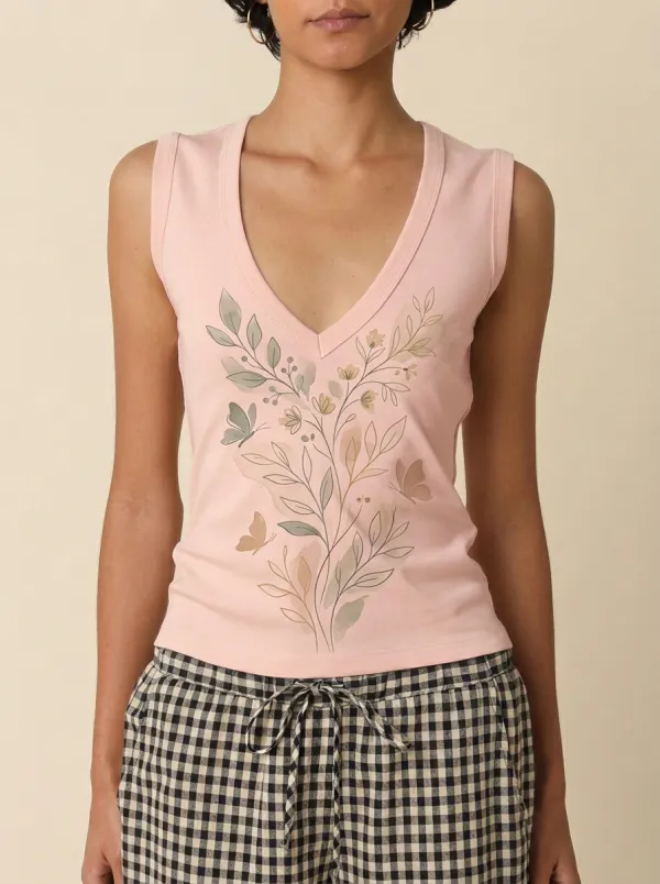 Women's Nature Lover Watercolor Floral Butterfly Printed Tank Top