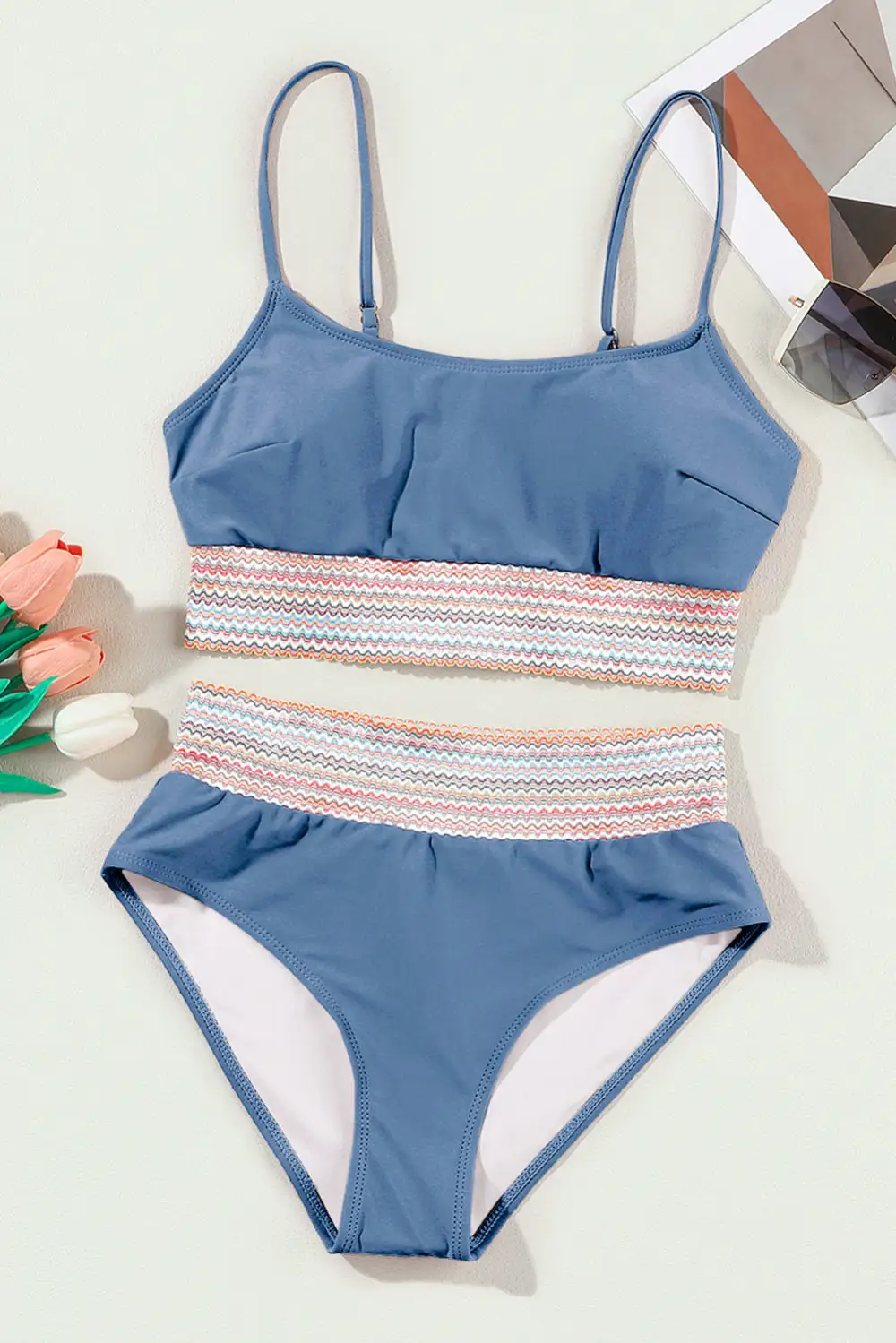Colorful Stitch Border Bikini Swim Set