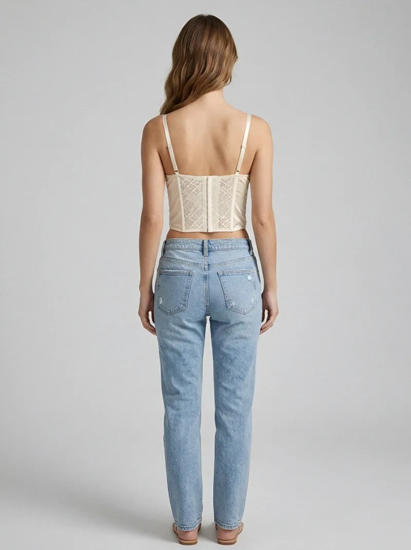 Bow-Detail Lace-Trim Vintage-Inspired Women's Corset Top