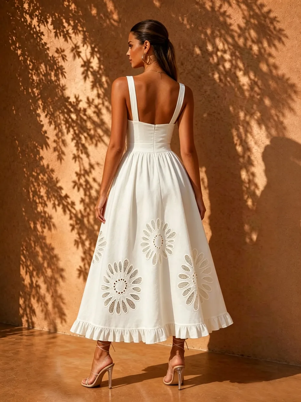 Liliana Camisole Hollow-Out Midi Dress In White