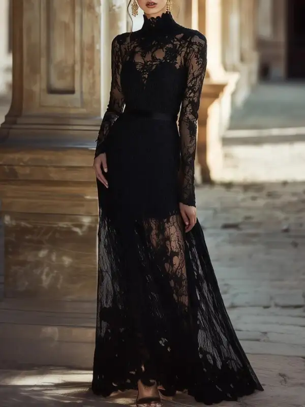 Long-Sleeve Lace Maxi Dress