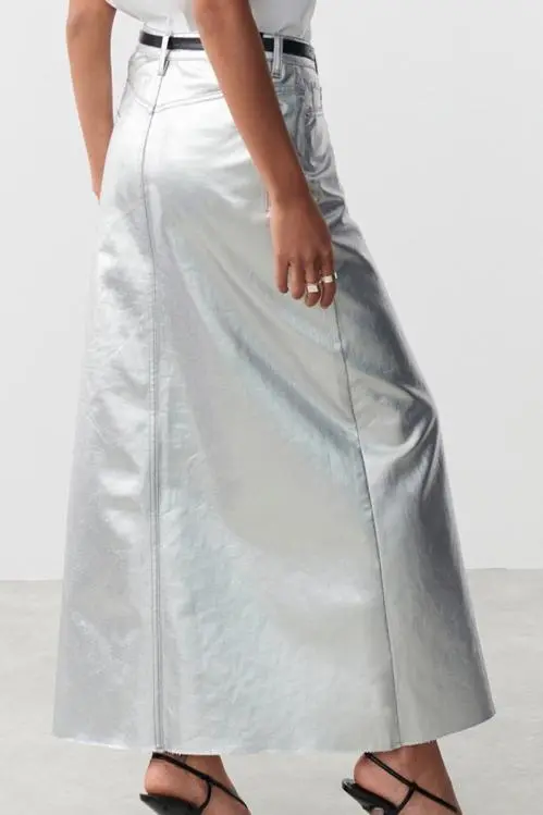Metallic Maxi Slit Skirt