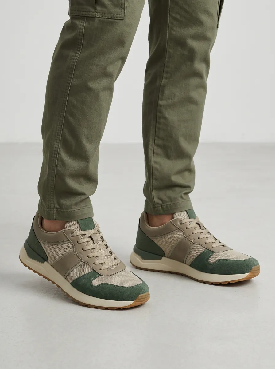 Men's Outdoor Hiking Suede Mesh Print Sneakers