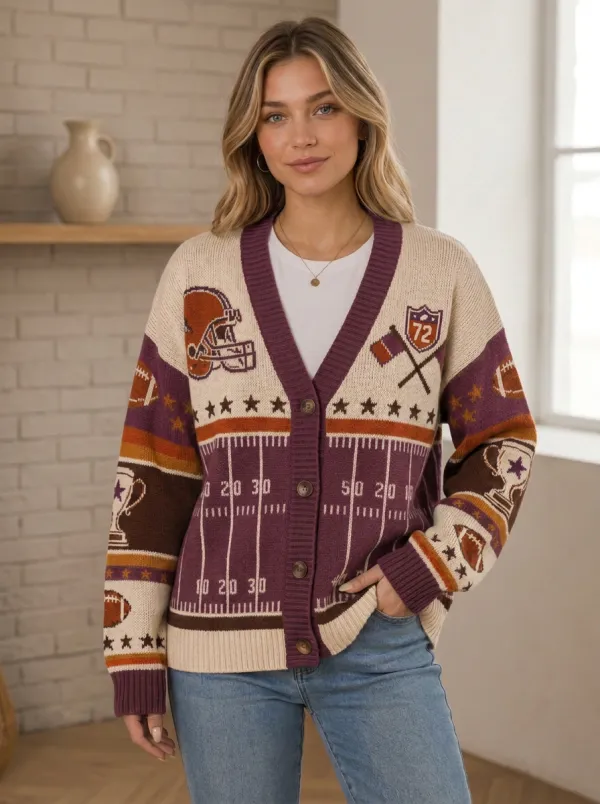 Women's Gridiron Helmet Trophy Field Knit Cardigan