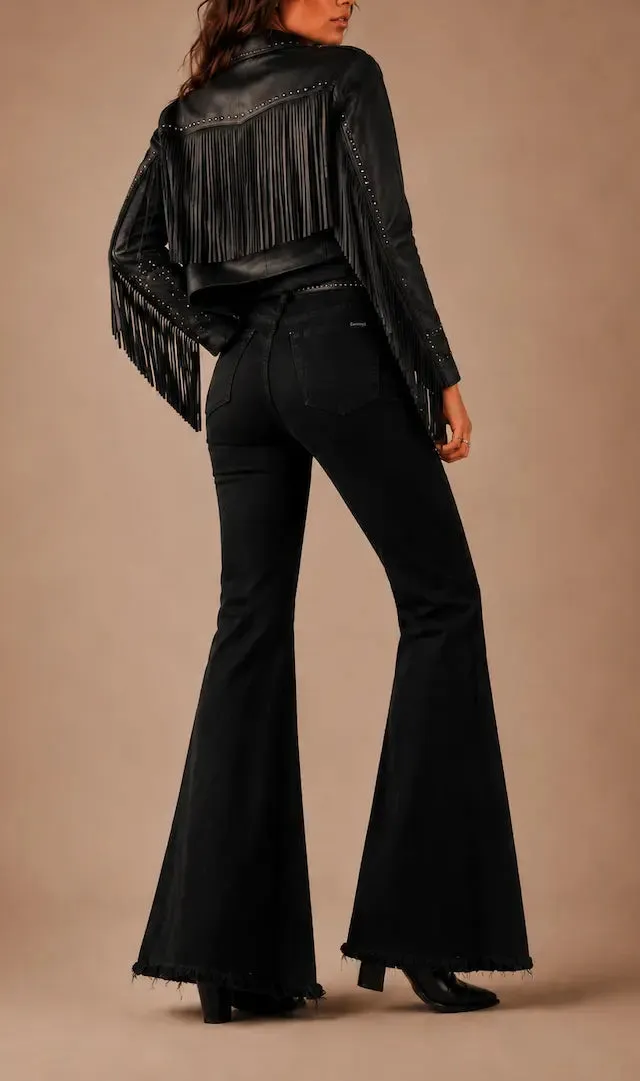 Crocodile Texture Flare Denim Jeans