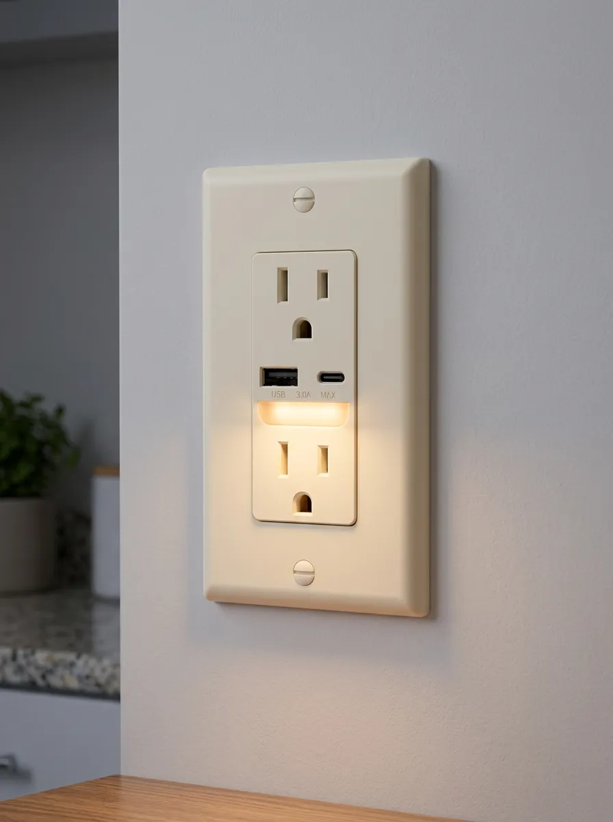 USB-C Night Light Integrated Printed LED Outlet Cover