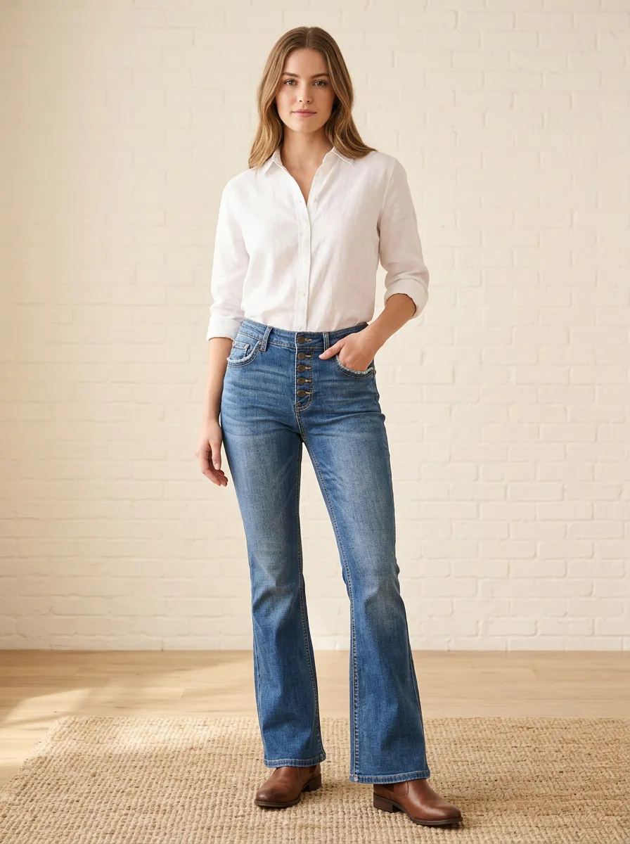 Women's High-Rise Button-Fly Flare Denim Jeans