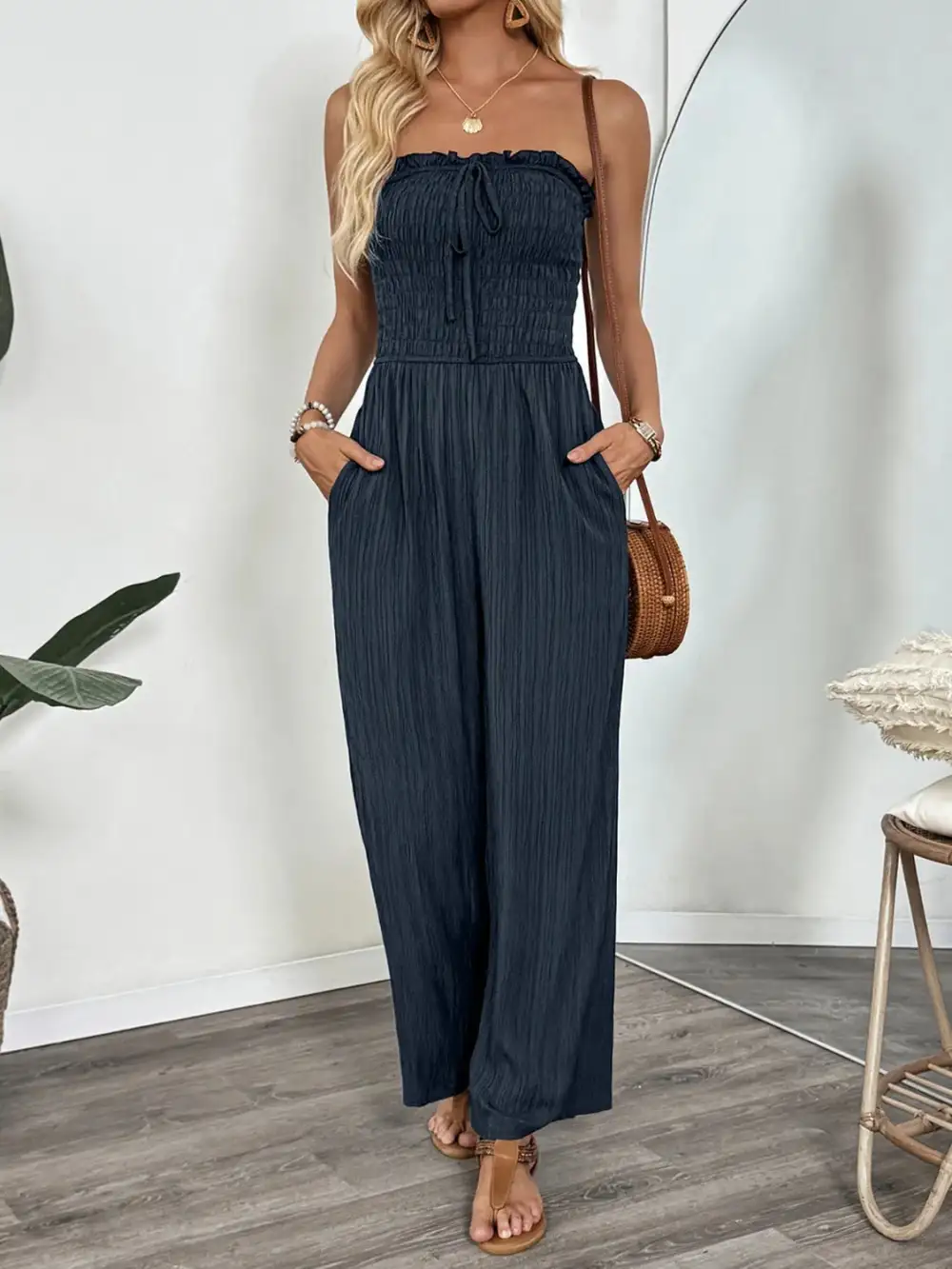 Smocked Tube Wide Leg Everyday Jumpsuit