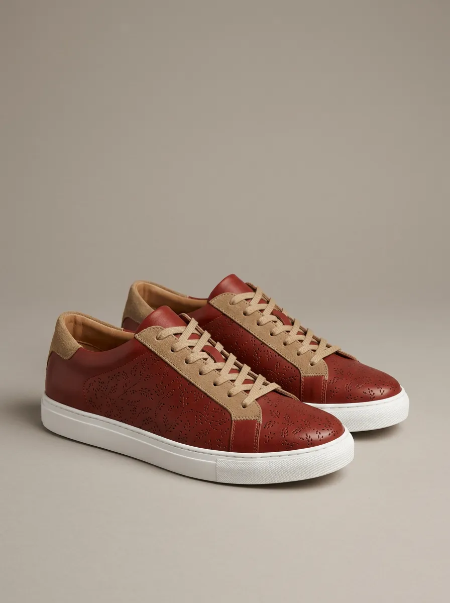 Unisex Floral Perforated Pattern Suede Printed Casual Shoes