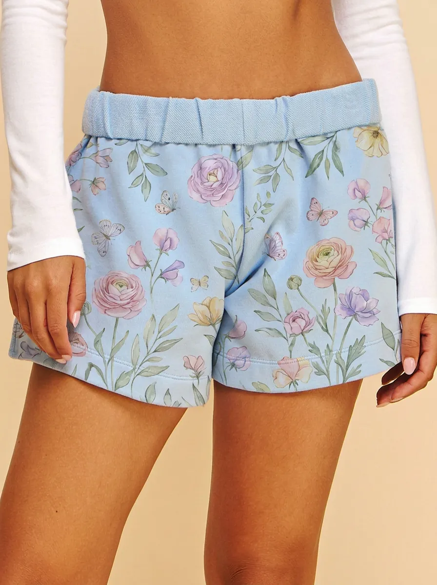 Women's Floral Butterfly Garden Printed Pull-On Shorts