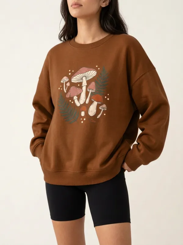 Printed Mushroom Cottagecore Graphic Sweatshirt