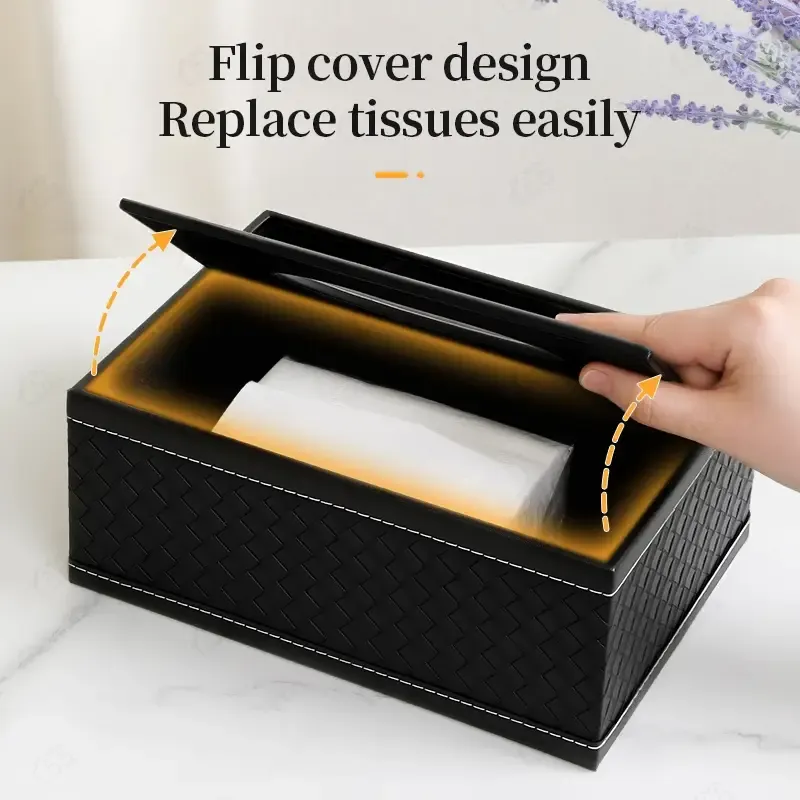 Compartment Multi-Functional Faux Leather Square Tissue Storage Box