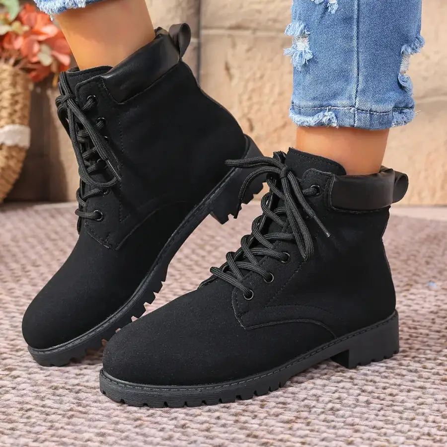 Casual Lace Up Block Heel Boots