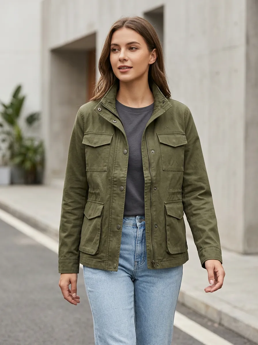 Field Zip-Front Denim-Style Women's Casual Jacket