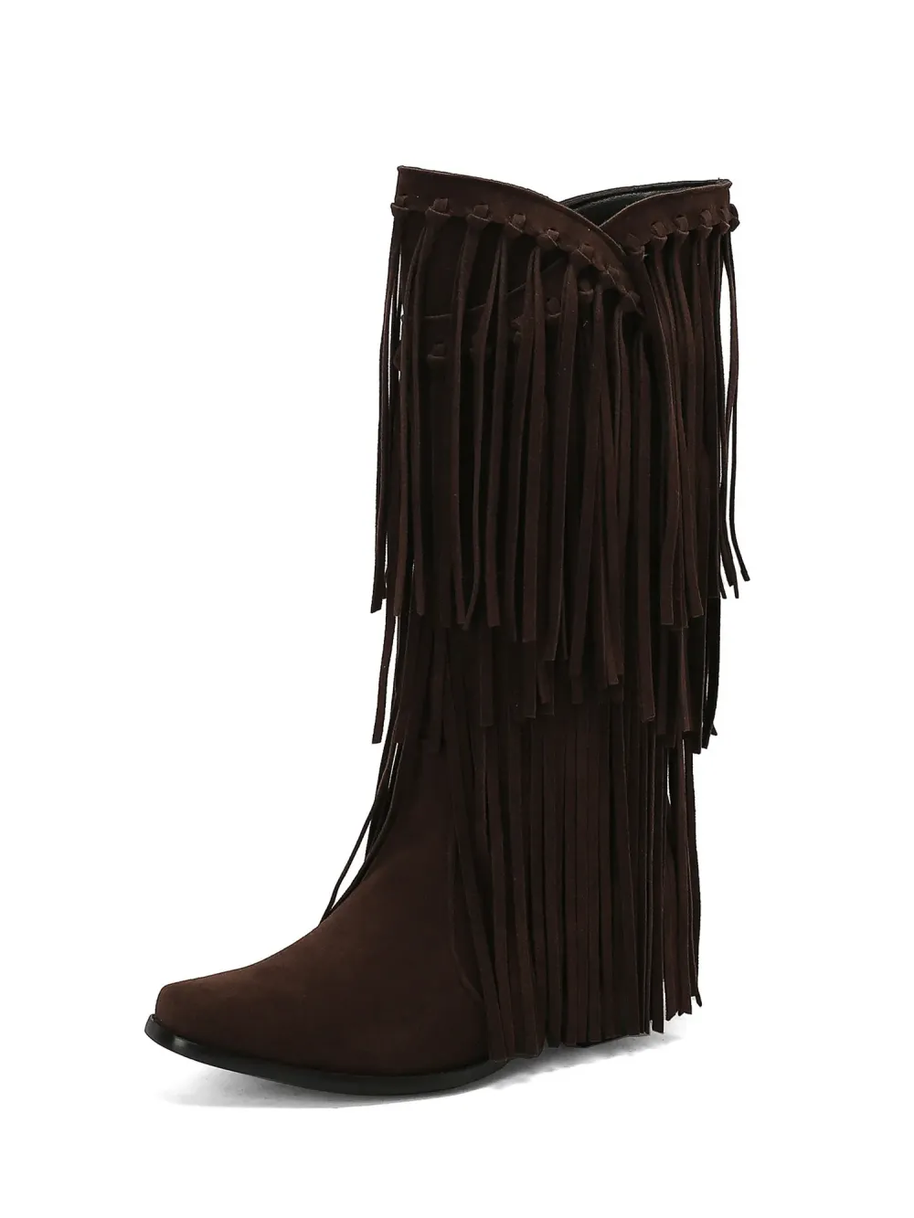 Zaria Ruched Fringed Suede Boots