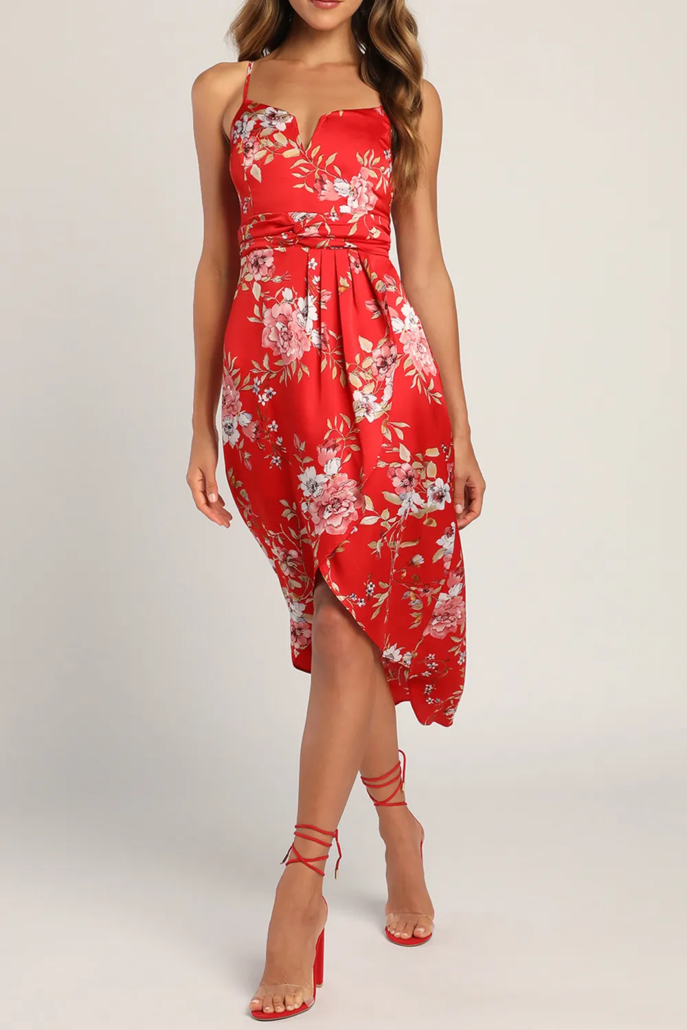 Casual Style Floral Print Tulip Skirt Midi Dress
