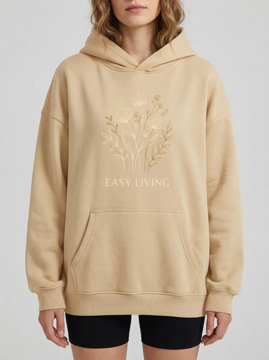 Relaxed Easy Living Floral Line Art Hoodie