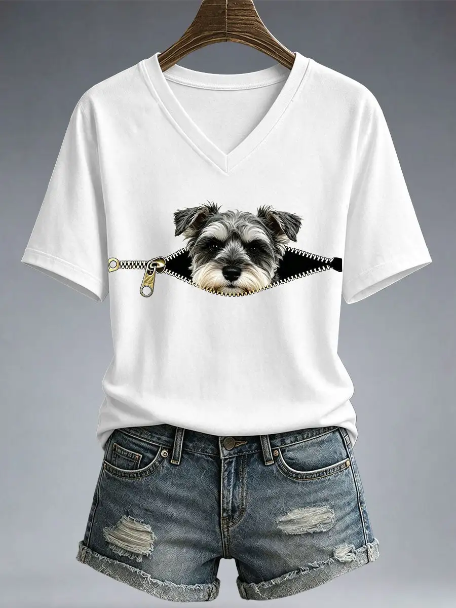 Women's Funny Schnauzer Print T-Shirt