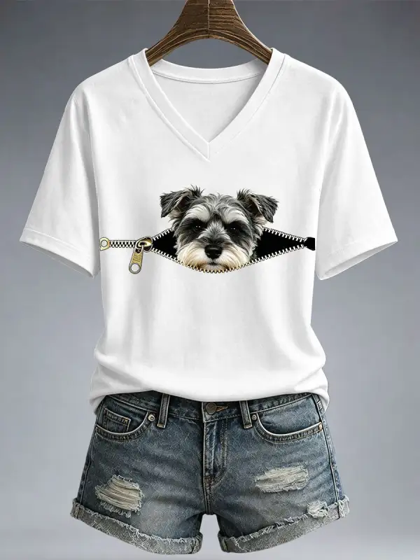 Women's Funny Schnauzer Print T-Shirt