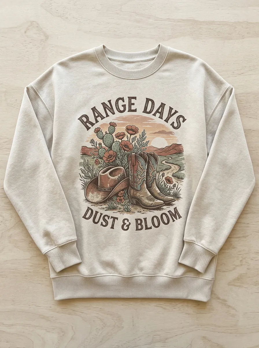 Women's Western Cowboy Boots Cactus Printed Sweatshirt