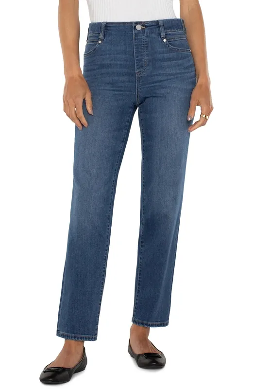 Cotton Button-Front Pull-On Straight Leg Jeans
