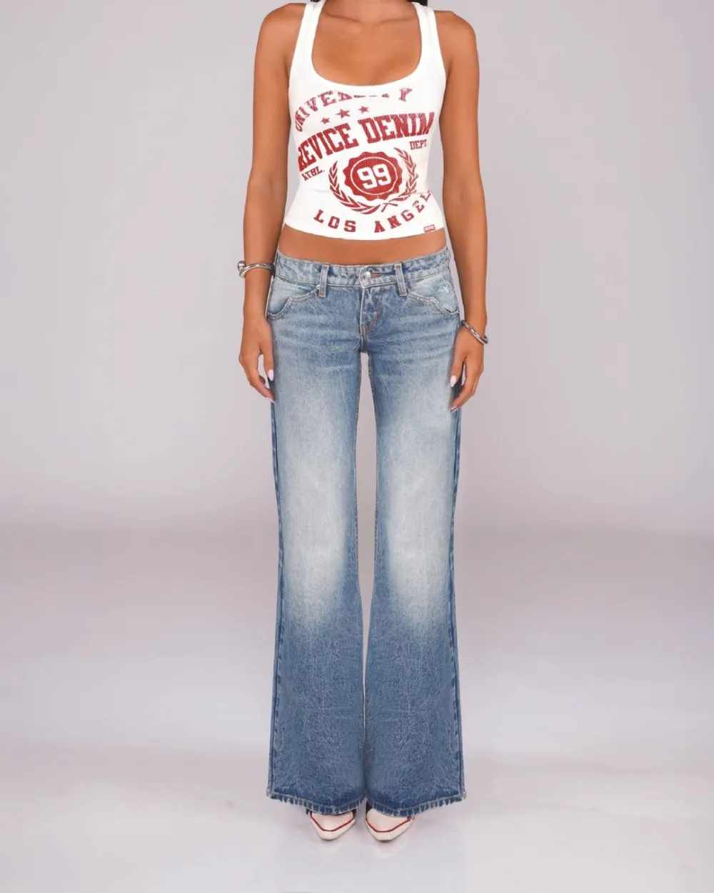 Washed Mid-Rise Straight Bootcut Jeans