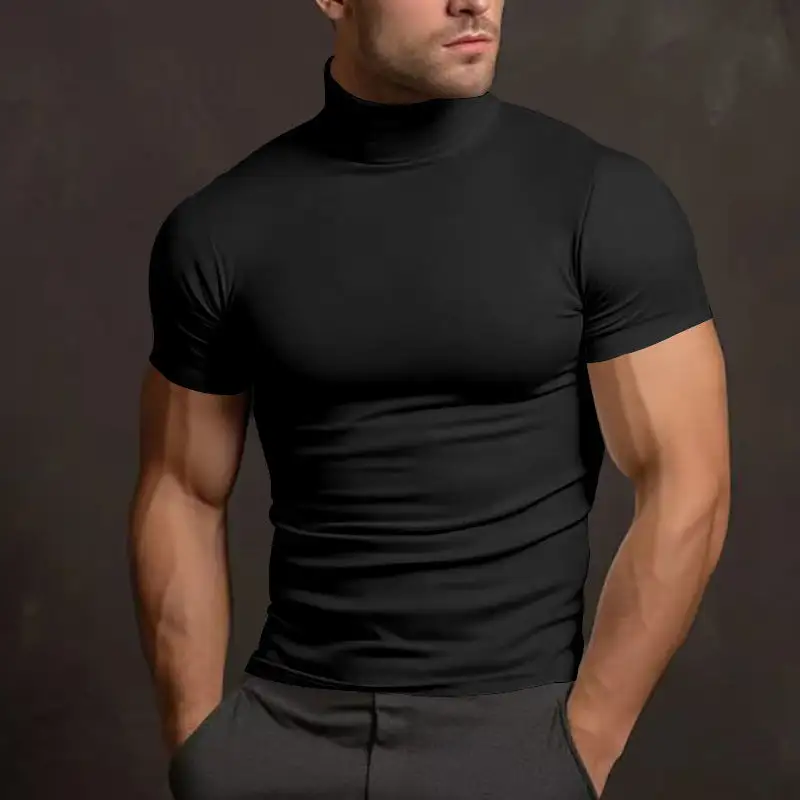 Men's Body-hugging Short-Sleeve Roll-Neck Shirt Stretch Jersey