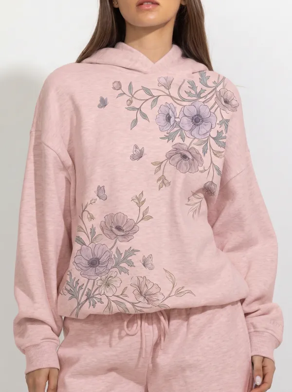 Women's Floral Butterfly Botanical Printed Hoodie