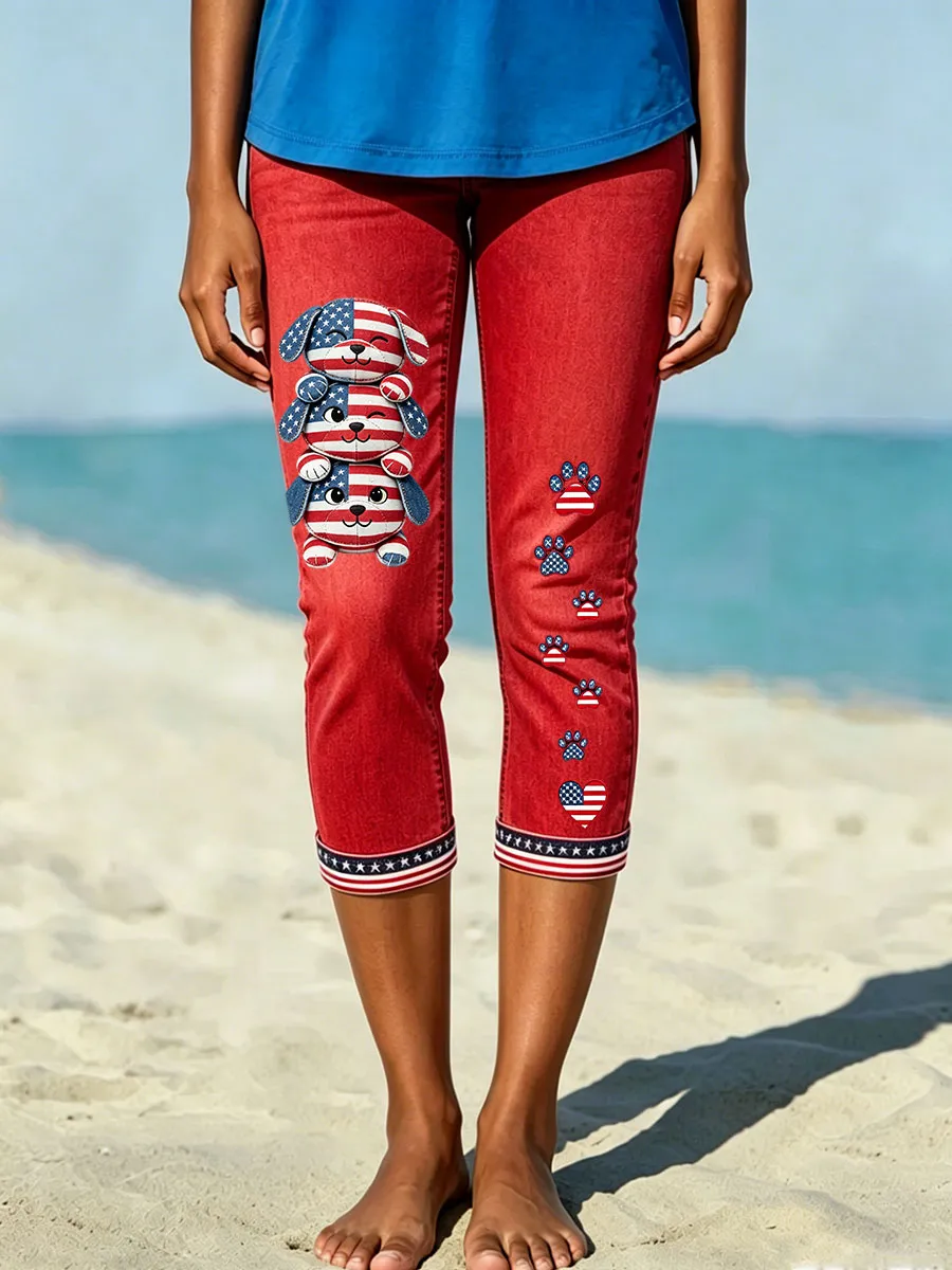 Women's American Paw Print Denim Pattern Leggings