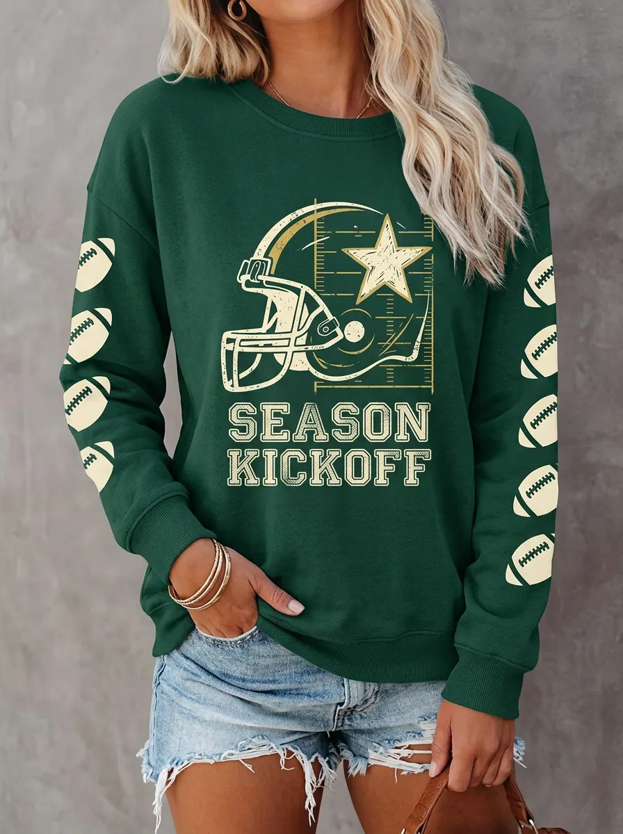 Women's Football Season Kickoff Helmet Star Printed Sweatshirt