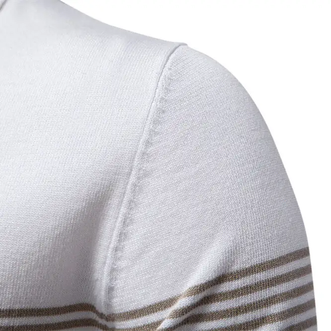 Striped Zip Front Fine Knit Polo Shirt