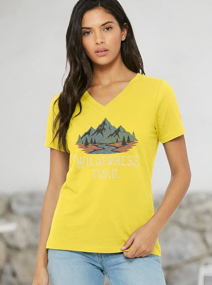 Women's Hiking Lover Wilderness Trail Mountain Printed V-neck T-shirt