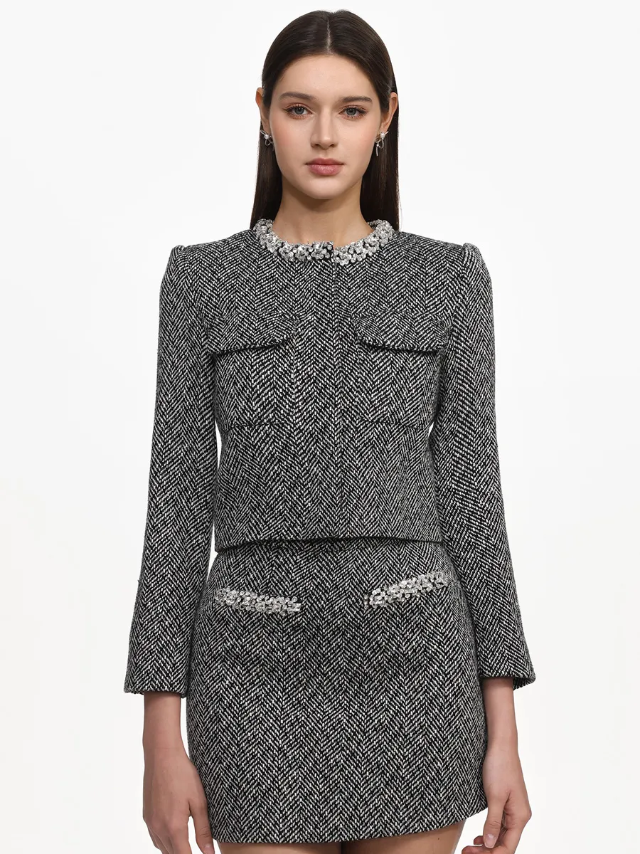 Fiona Classic Tailored Tweed Top And Skirt Two Piece Set