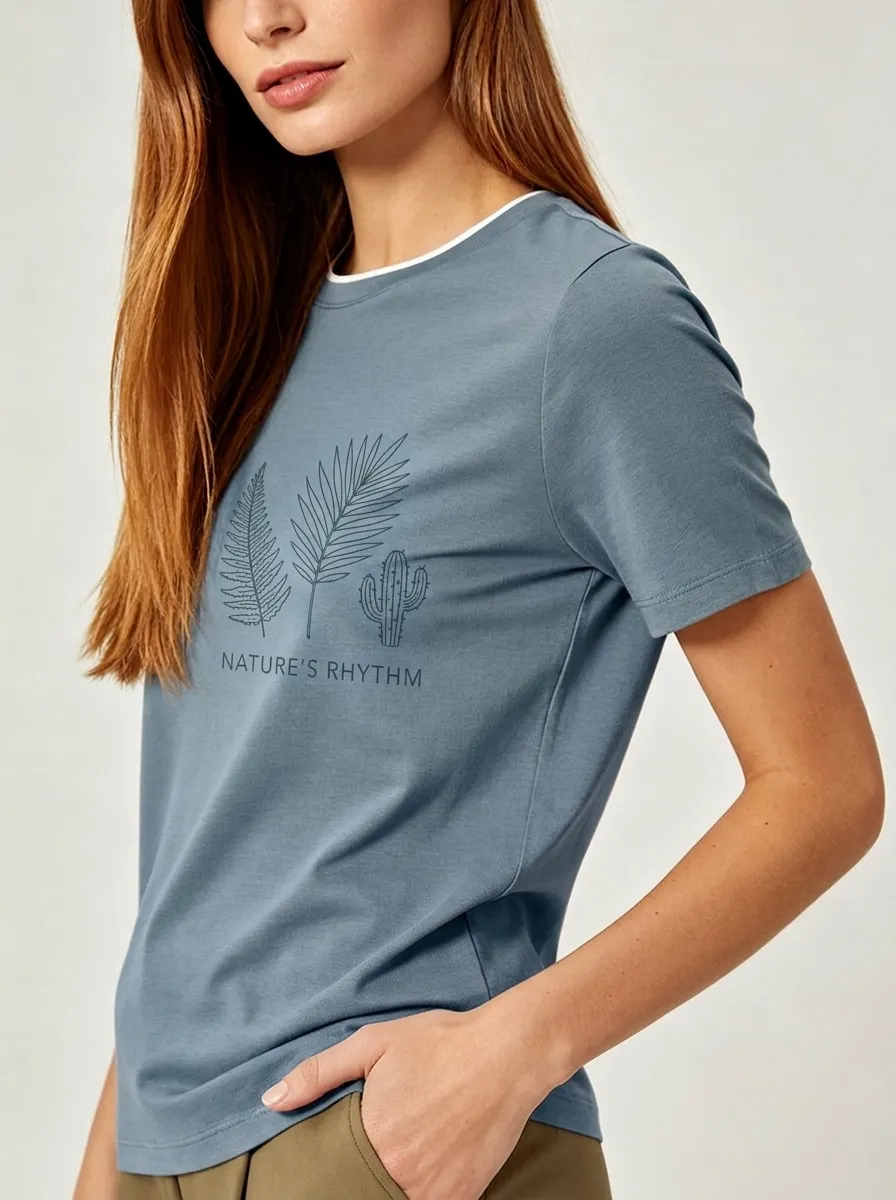 Women's Nature Lover Fern Cactus Printed T-shirt