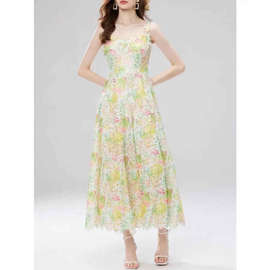 Lace Sleeveless V-Neck Midi Dress