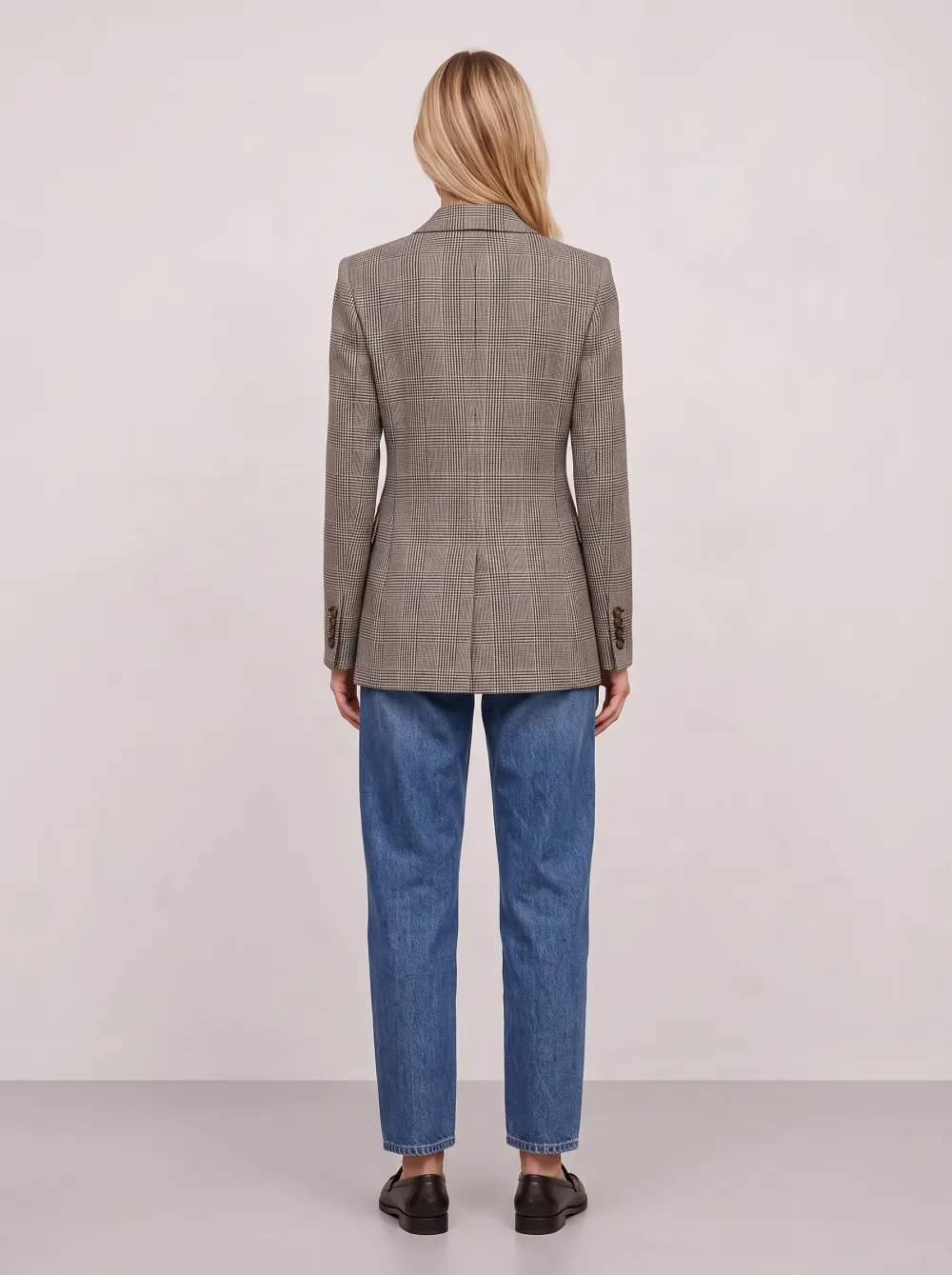 Women's Classic Plaid Pattern Double-Breasted Printed Blazer