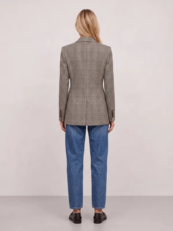 Women's Classic Plaid Pattern Double-Breasted Printed Blazer