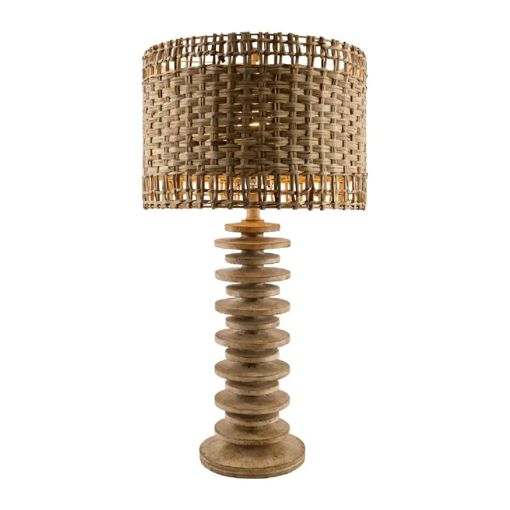 Painted Braided Crystal Wood Seagrass Table Lamp