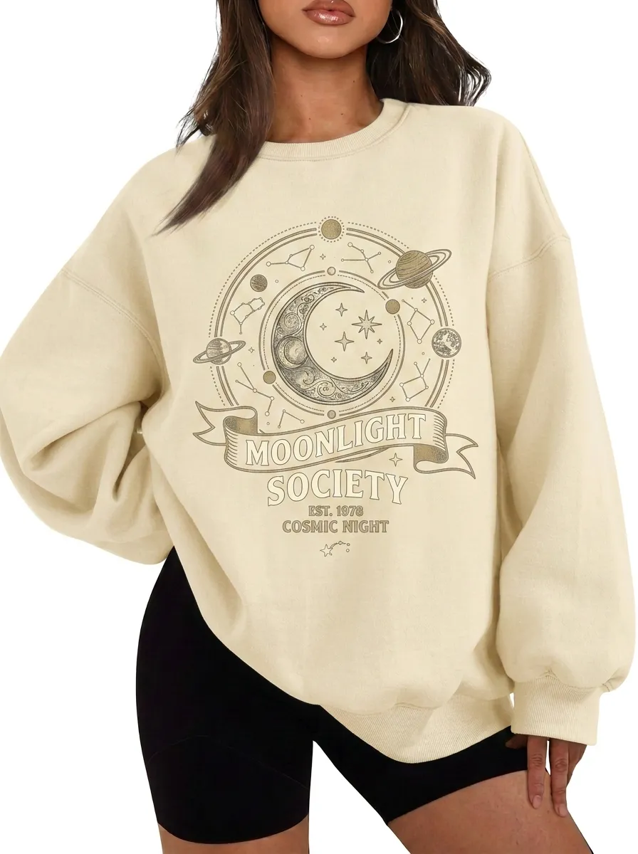Women's Moonlight Society Celestial Moon Stars Printed T-shirt
