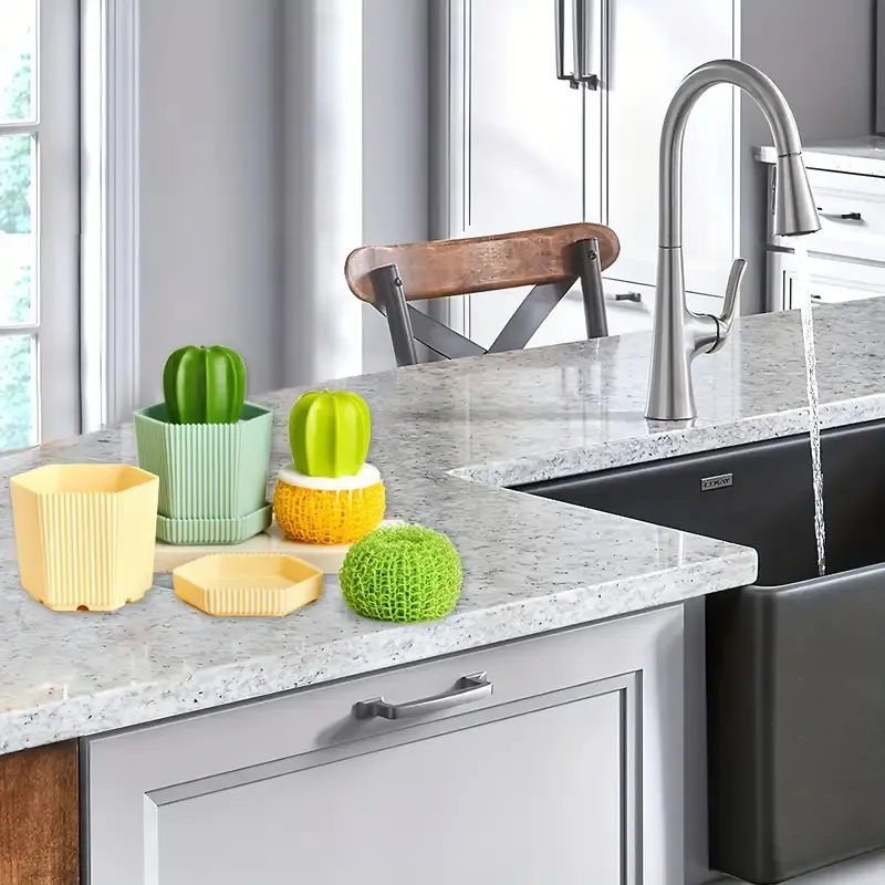 Two Soft-Bristled Cactus-Themed Non-Electric Dishwashing Brushes