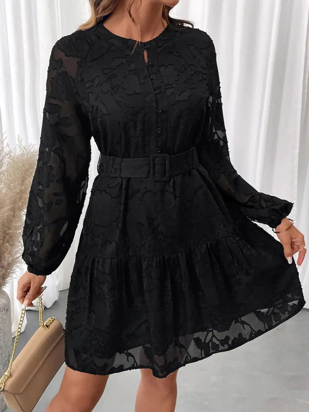 Smooth Finish Button Front Mini Dress
