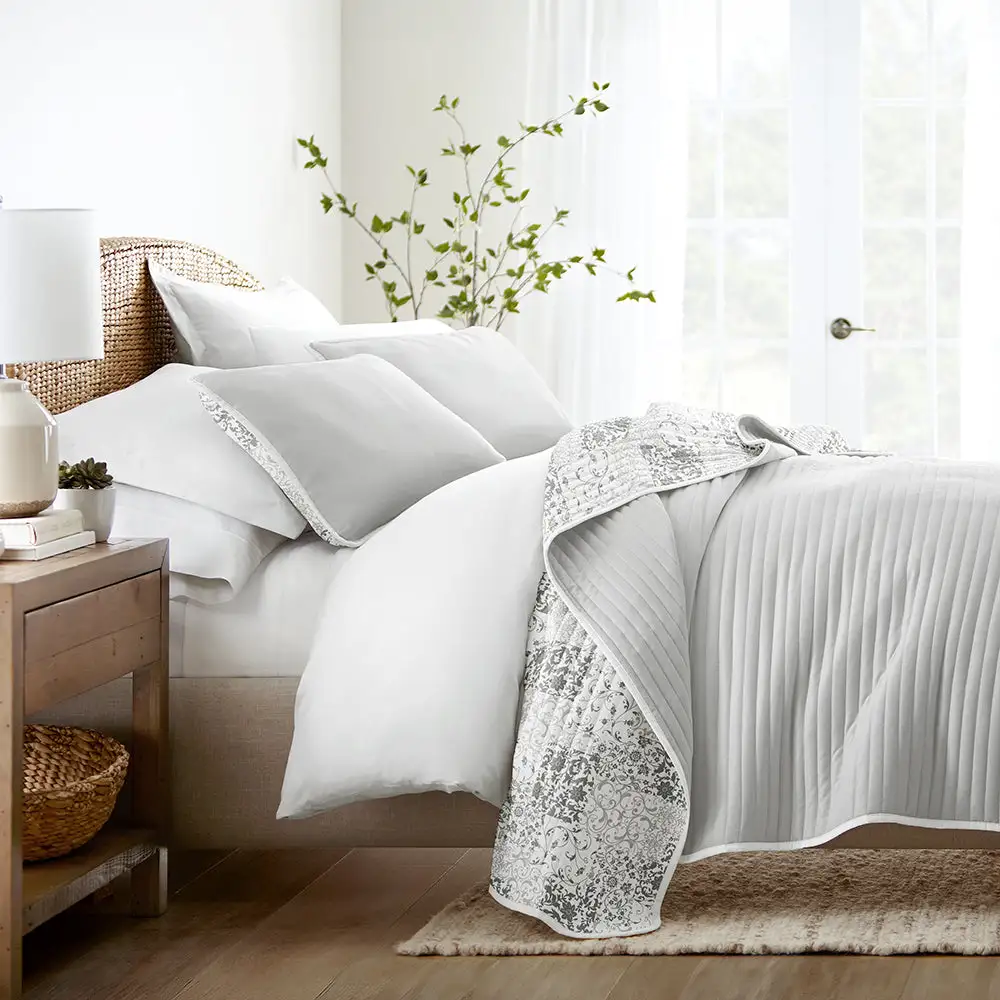 Scrolled Patchwork Reversible Quilted Coverlet Set