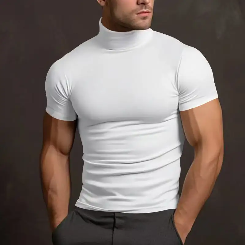 Men's Body-hugging Short-Sleeve Roll-Neck Shirt Stretch Jersey