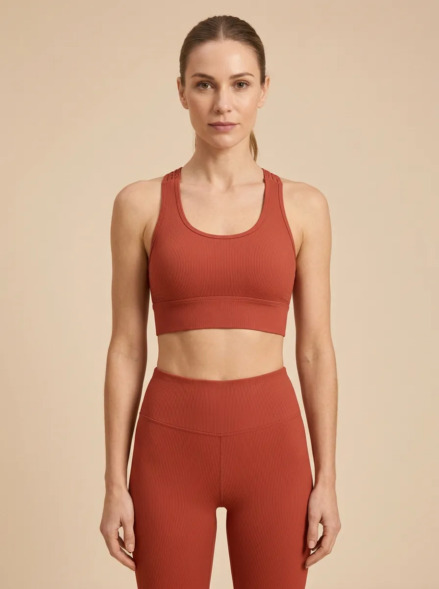 Women's Crisscross Back Sports Bra with Ribbed Detail