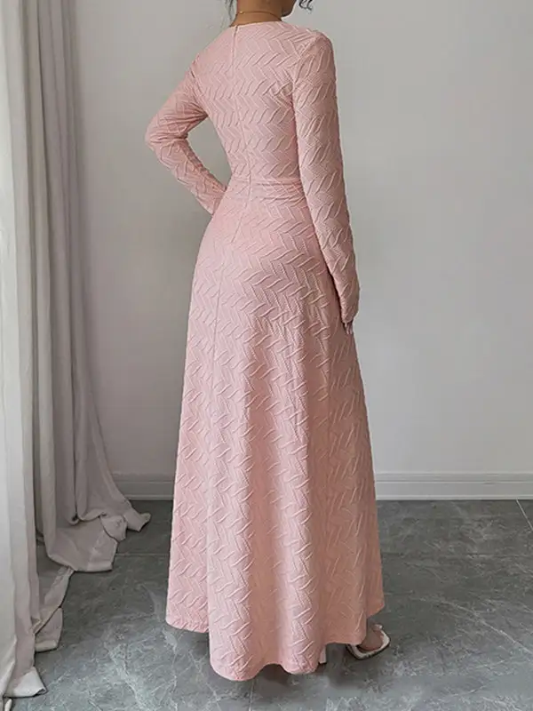 Deep Pleated Long Neck Maxi Dress