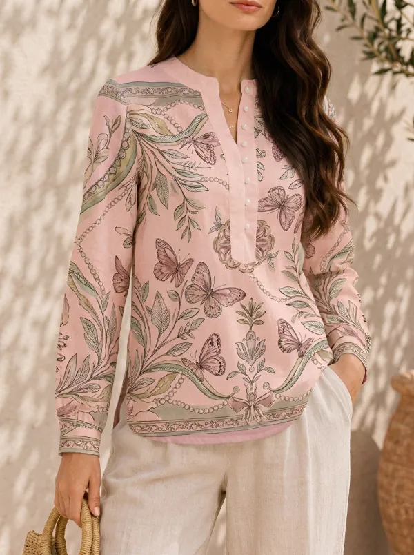 Women's Nature Lover Butterfly Floral Pattern Printed Blouse