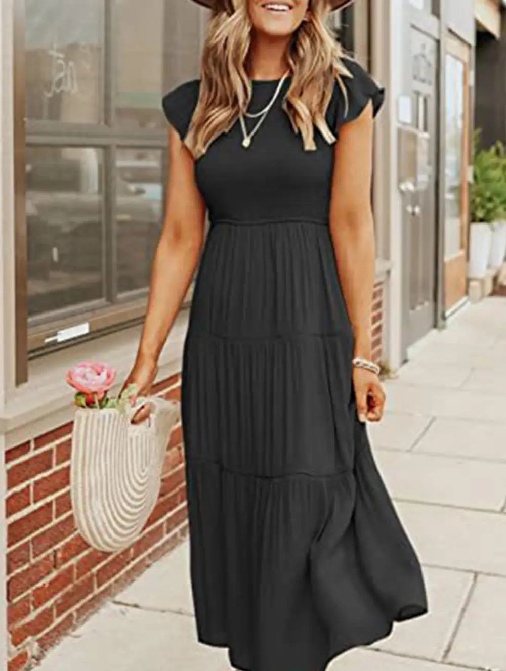 Flutter Sleeve Tiered Mini Dress