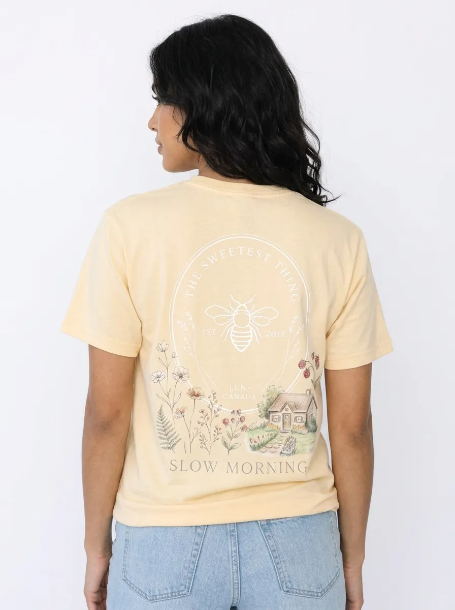 Women's Nature Lover Bee Cottage Wildflower Printed T-shirt