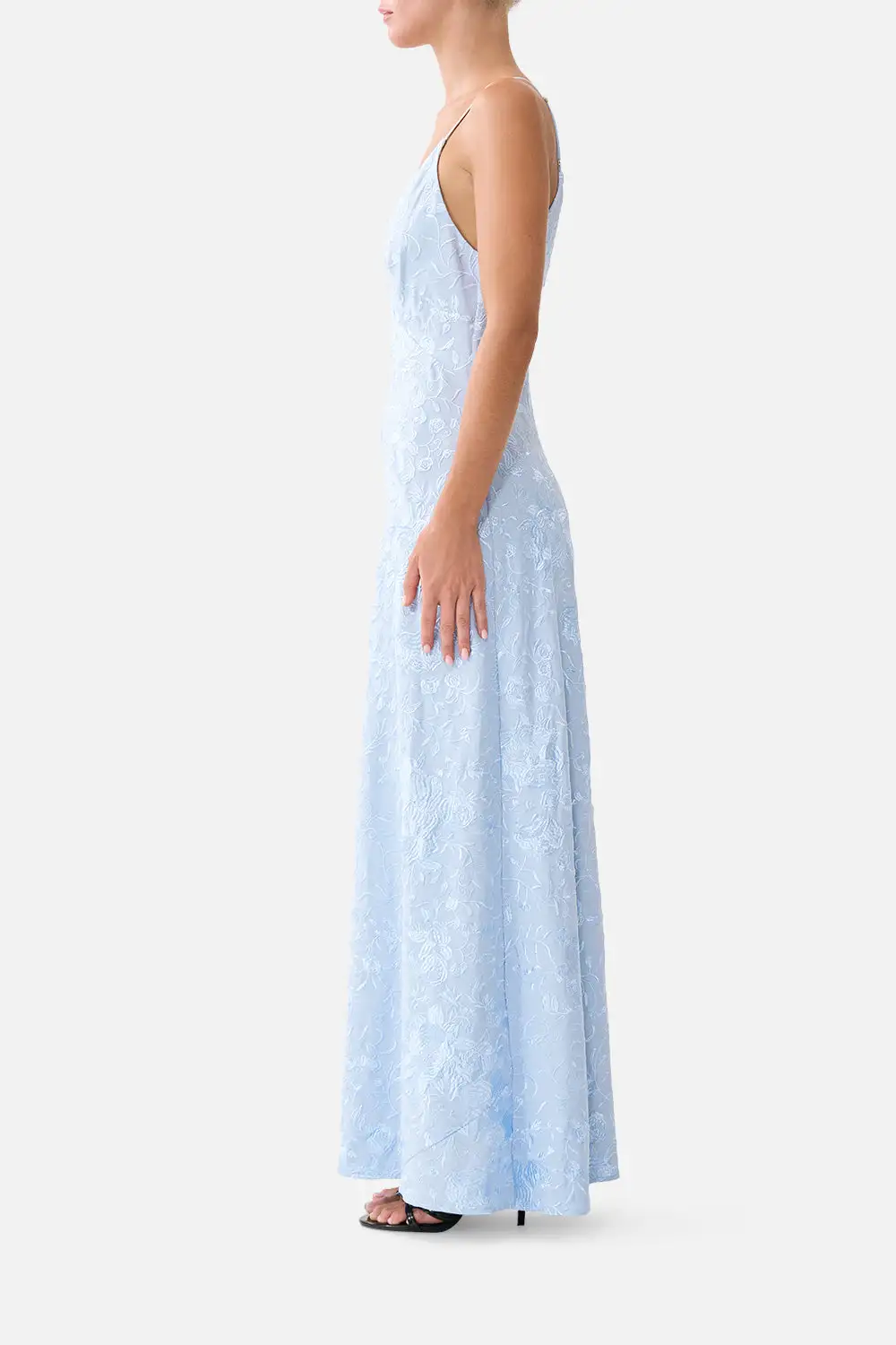 Printed V-Neck Full Length Bias Slip Dress