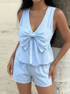 Refined Refined Striped Top and Shorts Matching Set